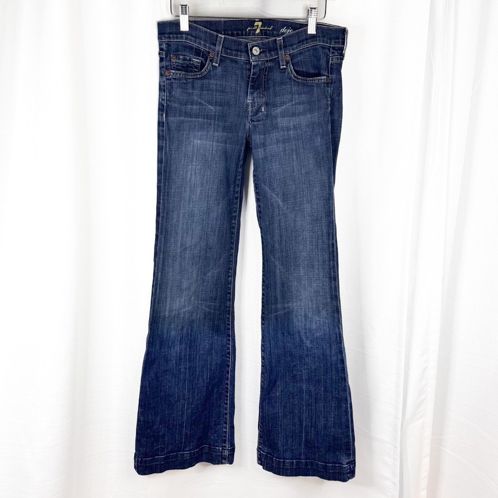 7 For All Mankind Dojo Jeans Womens 27 Dark Wash Wide Leg Flare Stretch Denim